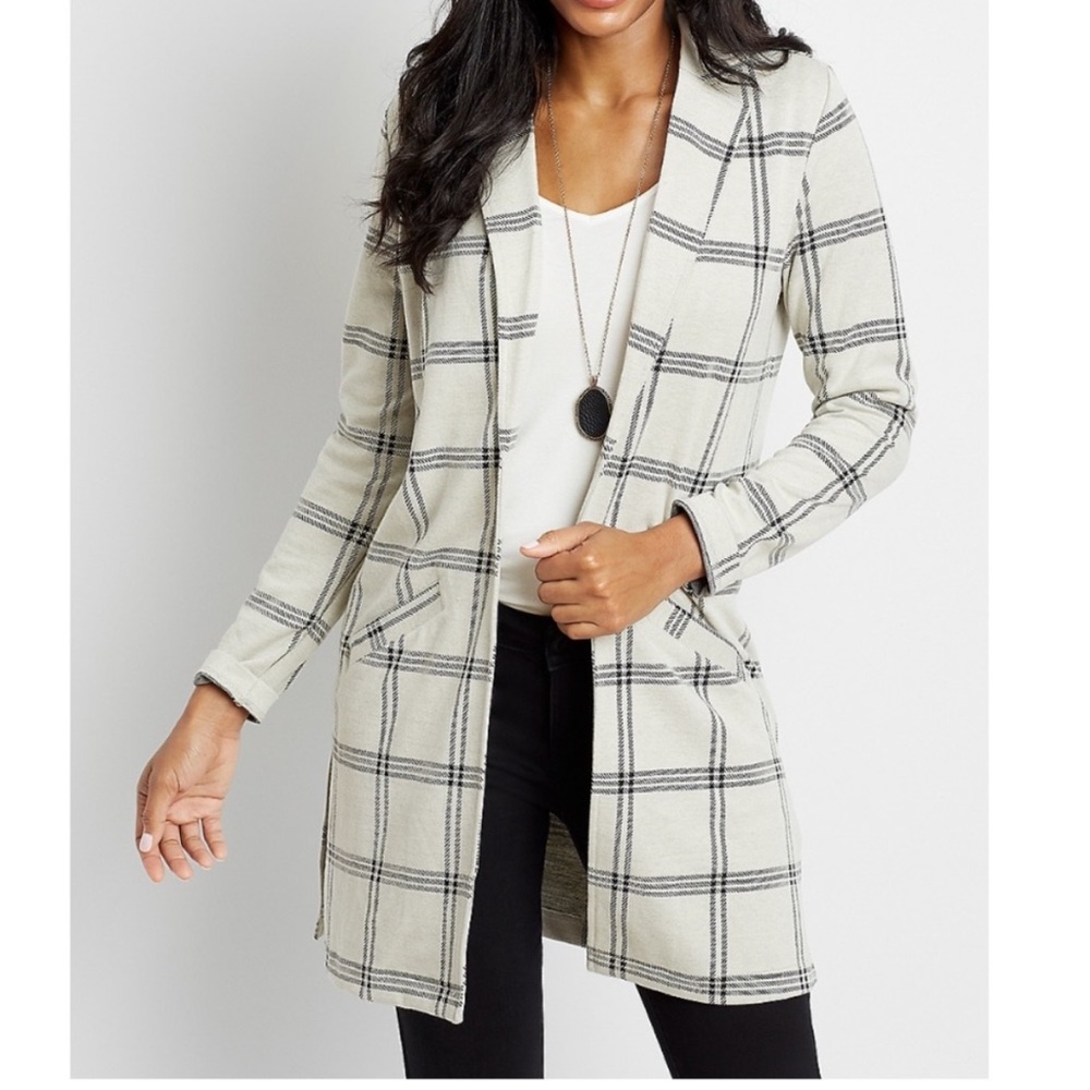 Maurice’s Menswear Plaid Open Front Duster Blazer